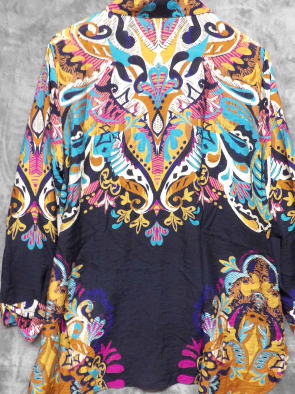 Multiples L Boho Print Button Front Blouse Colorful Tunic Top Womens 3/4 Sleeve - Picture 6 of 9